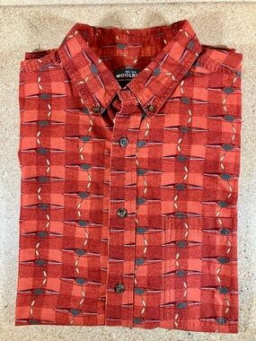 Woolrich Brick Kayak Graphic Button Down Short Sleeve size XL All over Print